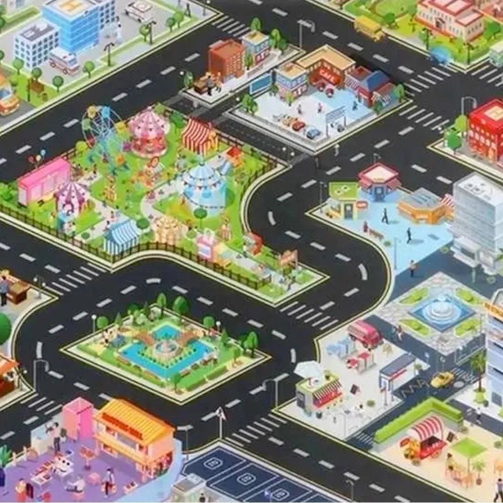 DH Gate Play Mat Children’s City Traffic Car Map Felt Play Mat Baby Toddler Kid